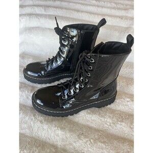 Sincerely Jules Women’s Combat BOOTS 8.5 MED Harley BLACK Patent Lace & Zip Up